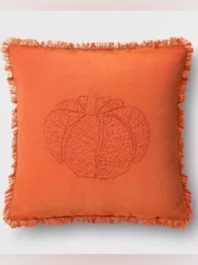 Threshold Rust Orange Pumpkin Embroidered Square Throw Pillow w/ Frill Detail